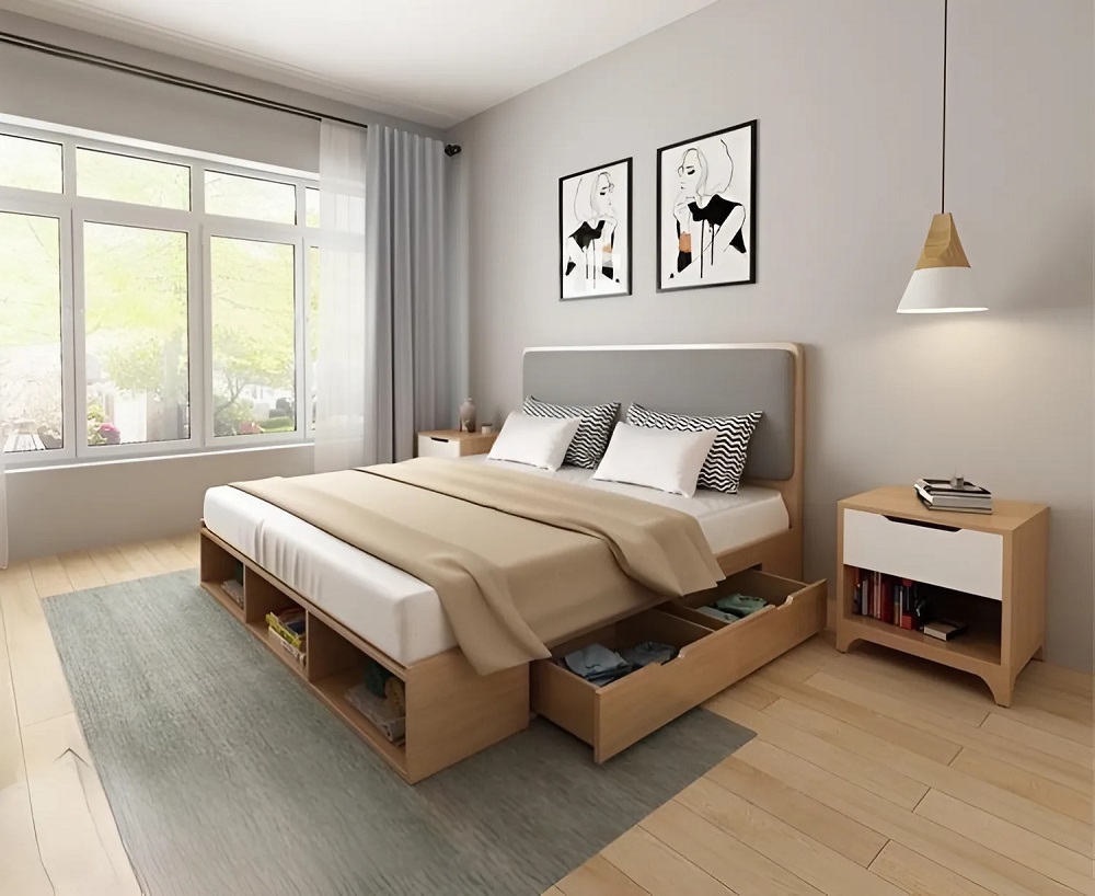 Giường ngủ nhựa Đài Loan giả gỗ cao cấp có ngăn kéo tiện lợi