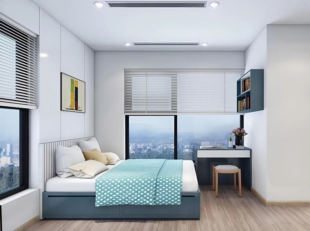 Giường ngủ nhựa Đài Loan tối giản màu xanh dương có ngăn trữ đồ