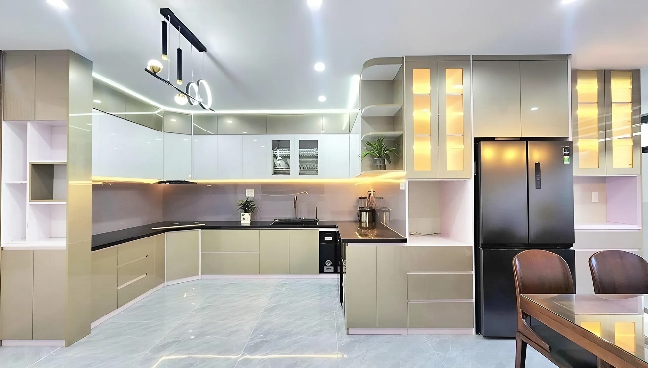 Tủ bếp nhựa Greenplast cao cấp chữ U phong cách Châu Âu