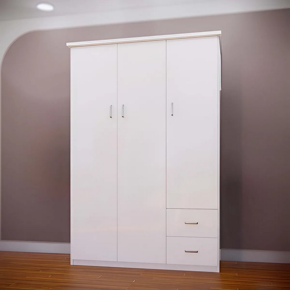 Tủ nhựa 3 cánh – 2 cánh dài, 1 cánh ngắn, 2 ngăn kéo cạnh, màu trắng
