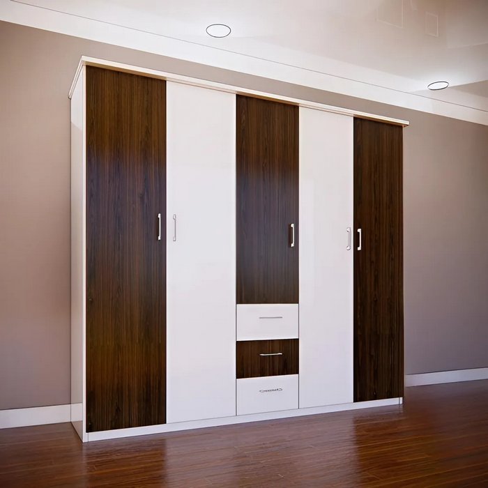 Tủ nhựa 5 cánh – 3 ngăn kéo buồng nhỏ giữa màu óc chó trắng
